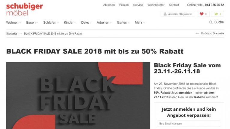 Black Friday Deals bei Schubiger Möbel in Zürich Black