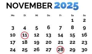 Kalender November Verkaufstage