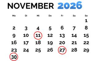 Kalender November Verkaufstage